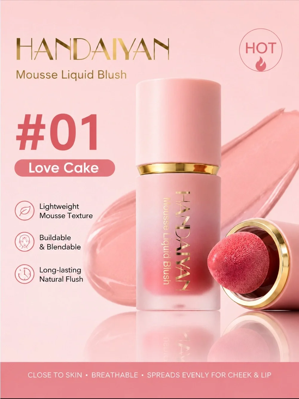 ✨ HANDAIYAN Mousse Liquid Blush | 01 Love Cake | Full Size | NIB SEALED EXP 2028